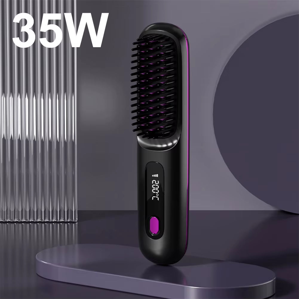 Cordless Hair Straightener Brush Anti-Scald Portable Straightening Brush Rechargeable Hair Straightener Comb for All Hair Types