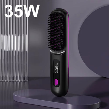 Cordless Hair Straightener Brush Anti-Scald Portable Straightening Brush Rechargeable Hair Straightener Comb for All Hair Types