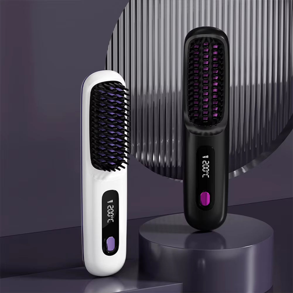 Cordless Hair Straightener Brush Anti-Scald Portable Straightening Brush Rechargeable Hair Straightener Comb for All Hair Types